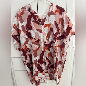 Adrienne Red and Pink Abstract Blouse